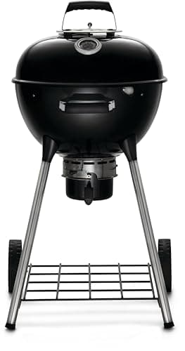 Image of Napoleon NK18 Premium Charcoal Kettle Grill, Black, Porcelain-Enameled Lid and Bowl, Chrome-Plated Cooking Grid