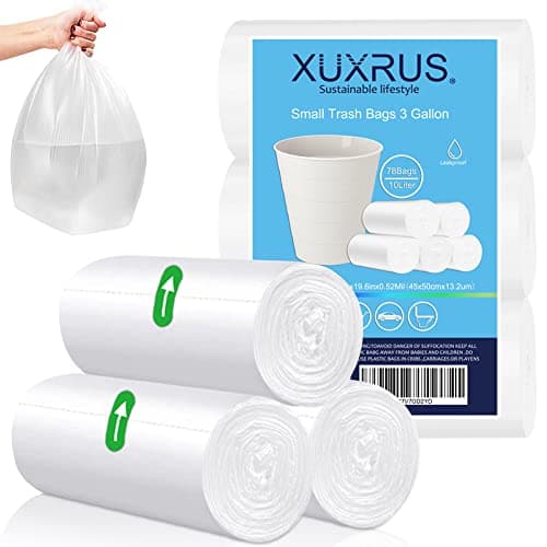 Image of XUXRUS Pedal Bin Liners 10l Small Clear Plastic Bin Bags 78 Counts Strong Wastebasket Trash Can Bin Liners for Bathroom Toilet,Bedroom, Office,Desk,Fit 10-15ltr,Clear