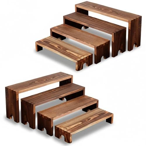 Image of 8Pcs Wooden Display Stand,Large Wood Tiered Riser Cupcake Stand,Stackable Food Display Risers for Party,Multifunction Wooden Shelf for Perfume,Spice,Cosmetics,Jewelry,Collections and Party Desserts