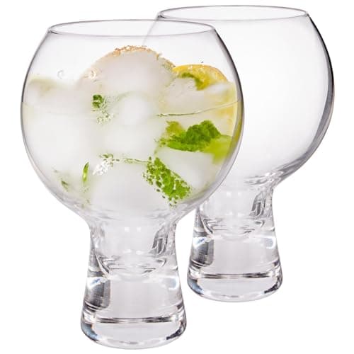 Image of Rink Drink 525ml Short Stem Gin Glasses Set - Pack of 2 - Large Modern Tonic Cocktail Glass Dishwasher Safe Wine Drinking Balloon Goblet Bowl Copa Glass with Stem