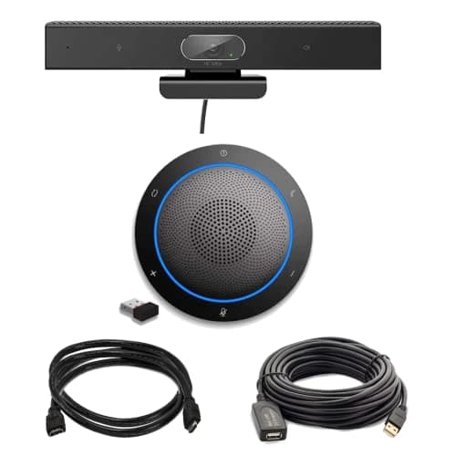 Image of Professional HD 1080p Webcam Noice Cancelling Mics 120° Wide Angle USBA & USBC Compatible with Microsoft Teams Zoom Cisco Webex PC Laptop Mac (HD Webcam + Wireless Speakerphone + Cable Kit)