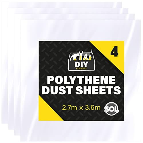 Image of SOL 4pk Dust Sheets for Decorating 3.6m x 2.7m Extra Large Clear Plastic Sheet for Furniture Painting Plastic Sheeting for Home Renovation Durable Material Indoor Projects Protection Cover DIY Use