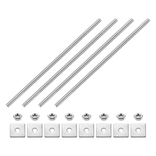 Image of sourcing map 4Pcs Fully Threaded Rod, M4 x 180mm 304 Stainless Steel Fully Threaded Studs with Nuts and Washers for Clamps, Hangers and U-Bolts, Silver