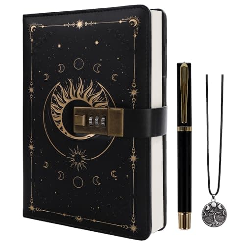 Image of TIEFOSSI Diary with Lock, Vintage Sun Journal with Lock for Women Men, A5 Refillable Notebook with Lock for Writing, 224 Numbered Pages