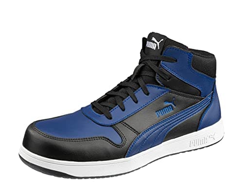 Image of PUMA Safety Frontcourse Mid S3 ESD FO HRO SR Unisex Safety Shoes Non-Slip Metal-Free Fibreglass Cap, Blue black, 12 UK