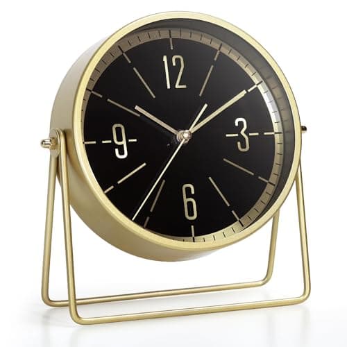 Image of AYRELY® Vintage Metal Desk Clock – Battery Operated Table Clock with Adjustable Angle, Silent Mantel Clock for Fireplace, Shelf or Living Room Décor (Gold)