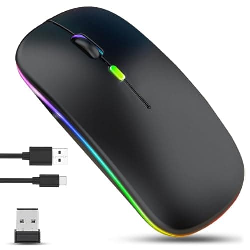 Image of GLOBAL TECH Wireless Bluetooth Mouse, Rechargeable LED Slim Silent Mouse with Dual-Mode 2.4G & Bluetooth, USB Optical Cordless Mouse for Laptop, PC, Computer, Mac, iPad, Tablets (Black)