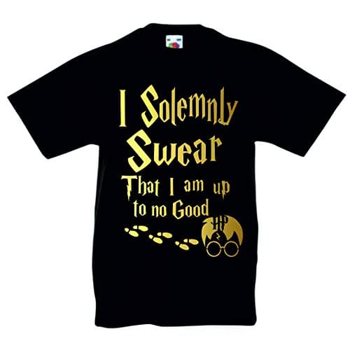 Image of I Solemnly Swear That i Am Up to No Good T-Shirt - Harry Potter Inspired Wizard Magic Birthday Gift for Boys or Girls T Shirt Age 3-4 to Age 12-13 (Age 5-6, Black)