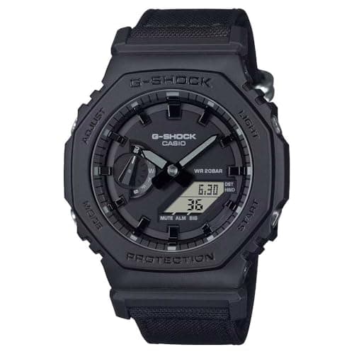 Image of Casio G-Shock GA-2100BCE-1AER Analog-Digital Quartz Watch with World Time, Countdown Alarm, Black Resin Case with Fabric Strap, 200 Metre Water Resistance, Unisex