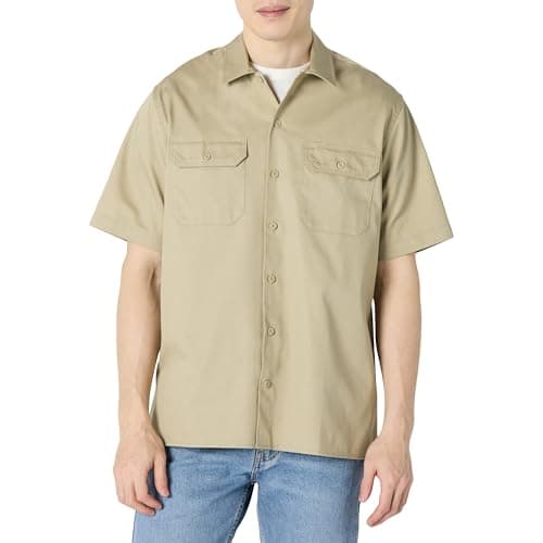Image of Amazon Essentials Men's Short-Sleeve Stain and Wrinkle-Resistant Work Shirt, Khaki Brown, L