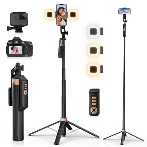 Image of Avaspot 71" Selfie Stick Tripod - with 2 LED Fill Lights and Remote, All-in-one Extendable Phone Tripod Stand for Selfies and Video Recording, Selfie Stick for iPhone, Android, Camera & Gopro