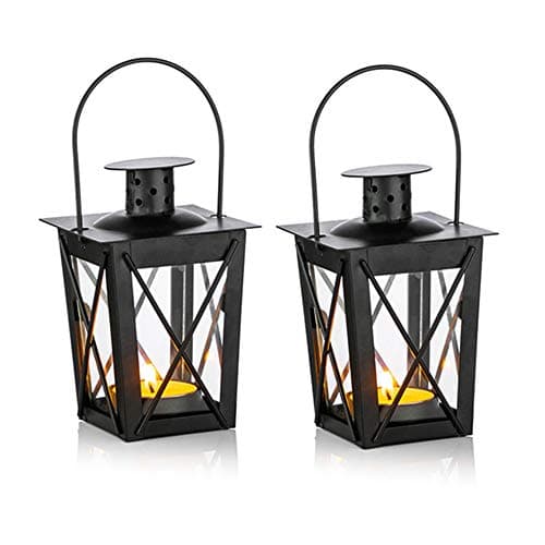 Image of Nuptio 2 Pcs Lanterns for Candles, Vintage Black Metal Mini Decorative Candle Lanterns Tealight Candle Holder & Led Tea Light Candleholder Decoration for Birthday Party Wedding Garden Centerpiece