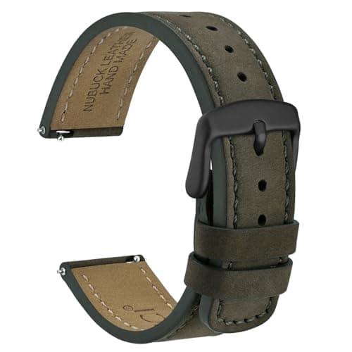 Image of WOCCI 22mm Retro Leather Watch Strap for Men and Women, Quick Release Replacement Band with Black Buckle (Army Green)