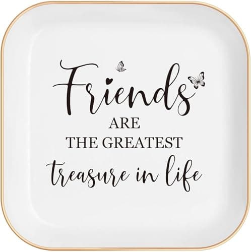 Image of Posoto Birthday Gift for Best Friend Women-Ceramic Trinket Dish with Friends are The Greatest Treasure in Life-Unique Friendship Gifts for Female Friends,Christmas & Holiday Present