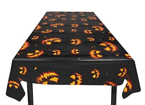 Image of Boland 72309 Tablecloth Scary Pumpkin Size 120 x 180 cm Black/Orange Plastic Table Decoration Birthday Party Halloween