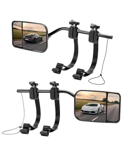 Image of CEMOFE Convex Caravan Towing Mirror Caravan Mirrors for Cars Wing Mirror Extensions for Caravan Universal Adjustable Dual Convex Mirror with Clamps & Rubber Straps for 4x4 Motorhome RV Vans Pair