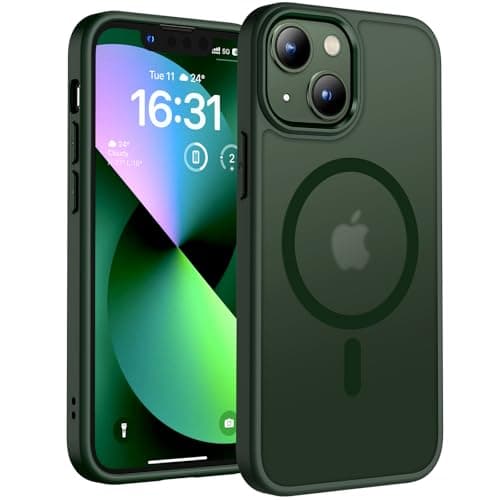 Image of TOCOL Magnetic for iPhone 13 Mini Case 5.4-Inch, Fit for MagSafe, [14FT Military Grade Drop Tested], Shockproof Slim Anti-Fingerprint Translucent Matte Back Protective Phone Cover (Alpine Green)