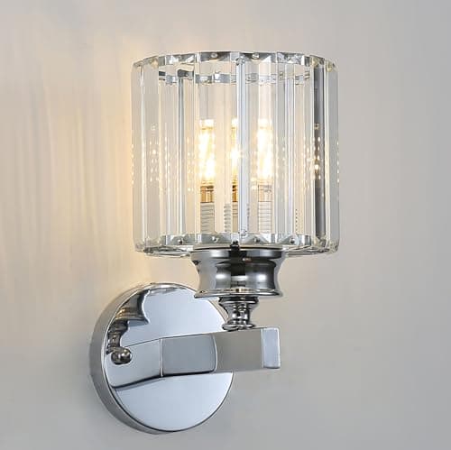 Image of Sxtiger Modern Crystal Wall Light Sconce, E27 Silver Crystal Wall Lamp, Hardwired Wall Lighting Fixtures for Bedside Bedroom Living Room Corridor Dining Room Hallway (Silver Round)