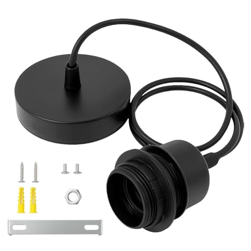 Image of Metal E27 Ceiling Pendant Light Fitting Black E27 Lamp Holder with 100cm Braided Flexible Cable Ceiling Rose Light fitting for Kitchen Living Room Bedroom Dining Room DIY Industrial Pendant Lighting