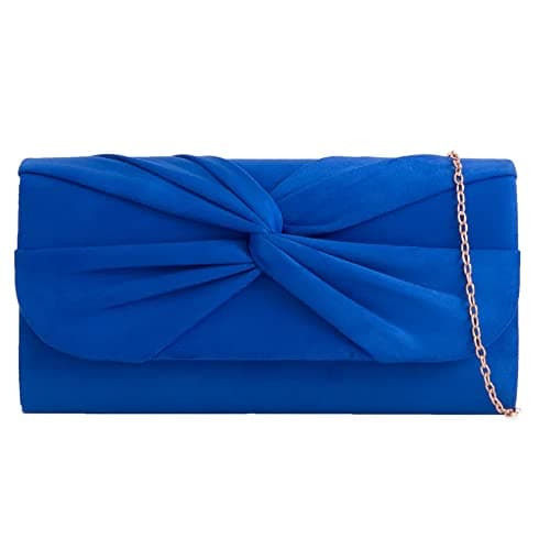 Image of Suede Pleated Style Bridal Prom Wedding Evening Clutch Party Purse Hand Bag (Royal Blue)