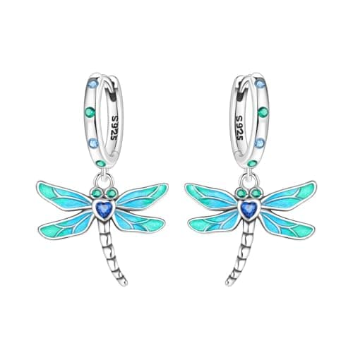 Image of MISEFF 925 Sterling Silver Dangle Earrings for Women, Butterfly and Flower Earrings, Suitable for Sensitive Ears Fashion Jewelry Gift- Hypoallergenic Earrings (Dragonfly Earrings)