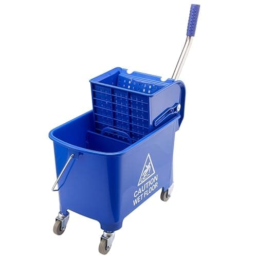 Image of EASYROSE Mop Bucket with Wringer on Wheels, 20L Heavy Duty Commercial Mop Bucket, Industrial Kentucky Mop Pail with Heavy Duty A3 Steel Lever & Caution Sign Cleaning Cart, Blue