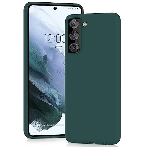 Image of YATWIN Silicone Case for Samsung Galaxy S21, Soft-Touch, Shockproof, DustProof, Antiskid Full Body Armour Phone Cover for Samsung Galaxy S21 - Dark Green