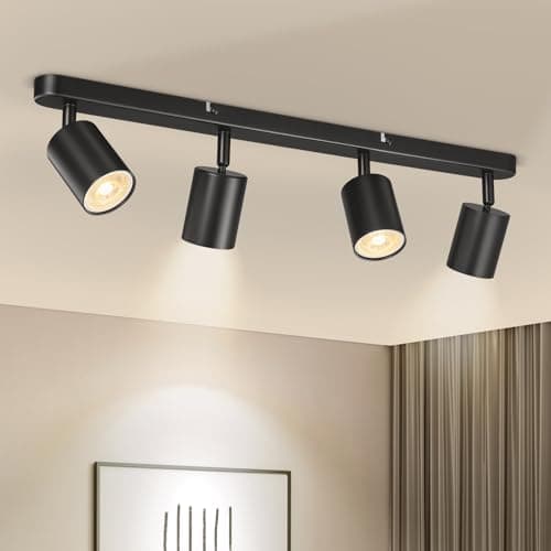 Image of Spotlights Ceiling Lights GU10, Matt Black LED Ceiling Spotlight Bar 4 Way, Rotatable Modern Ceiling Spot Light Indoor, GU10 Ceiling Light Fitting for Kitchen Hallway Living Room, Bulb not Included