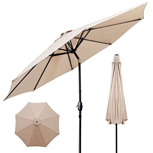 Image of ZealWe Garden Parasol 3m Umbrella Outdoor Sun Shade with Tilt Crank Handle and 8 Ribs for Patio Beach Pool Lawn Backyard Deck, Beige