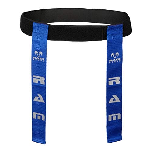 Image of Ram Rugby Tag Belt Set - 20 Woven Webbing Tags & 10 Small Adjustable Belts, Durable Carry Bag, 16" x 2" Tags, Fits 22" to 37" Waist, Available in Green, Blue, Red, Yellow - Perfect for Training