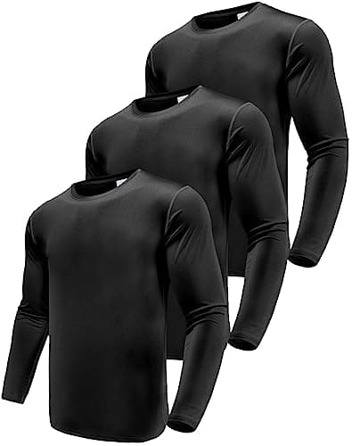 Image of 3 Pack Long Sleeve Tee Shirts for Men, Dry Fit Moisture Wicking Long Sleeve Shirts, Athletic Workout Shirts for Running Black-3P07-L