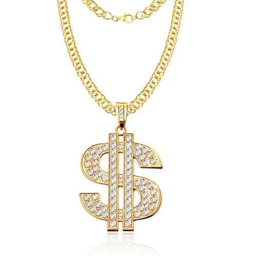 Image of Gold Chain Dollar Sign Necklace Pendant,Fancy Dress,80s 90s Hip Hop Accessories,Plated With Rhinestones,Costumes US Personality Wild for Men Women Party Accessories,Chains,Shape Costume for Man