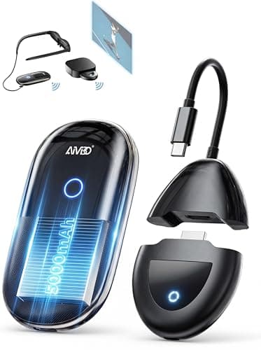 Image of AIMIBO Wireless HDMI Transmitter and Receiver with 5000mAh Battery, Dual HDMI & USB-C Ports on TX & RX, 4K Decoding 1080P@60Hz, 50m Range Cast for Smartphone Tablet Laptop to AR Glasses TV Projector
