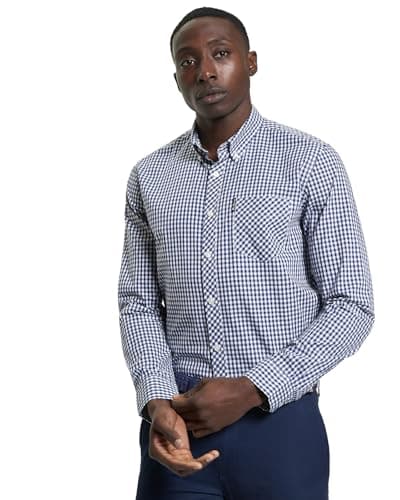 Image of Ben Sherman Men's Signature Gingham Check Shirt, Button-Down Collar, Long Sleeves, Regular Fit (Dark Blue.) XXL