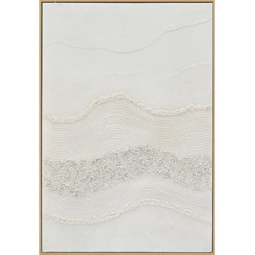 Image of wilko Textured White Abstract Framed Canvas, Modern Wall Art, Living Room, Silver Metallic Box Frame, 62cm Height