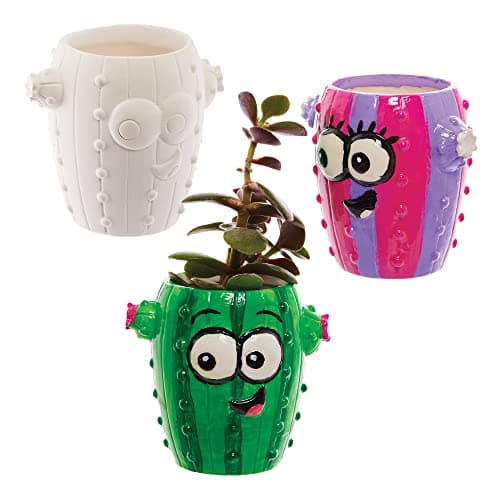 Image of Baker Ross FX580 Cactus Mini Ceramic Succulent Pots - Box of 4, Paint Your Own Plant Pot
