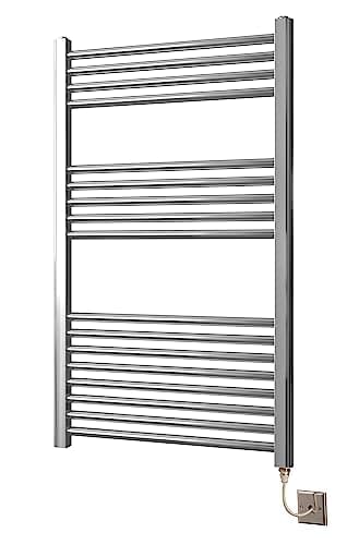 Image of Greened House Chrome Straight Electric Heated Towel Rail 600mm wide x 1000mm high Flat Designer Towel Radiator