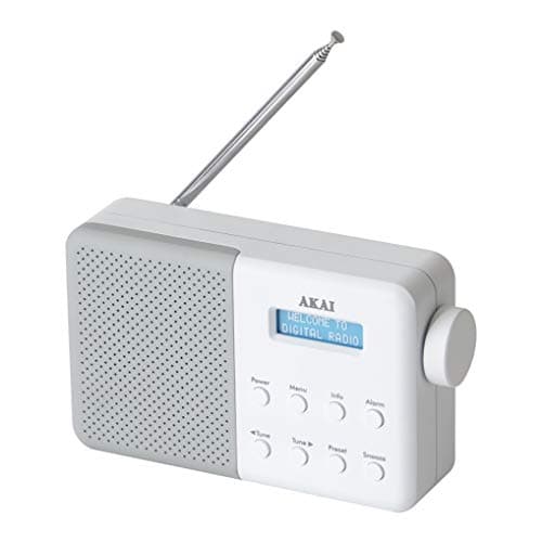 Image of Akai A61041G DAB/DAB Digital+ & FM Radio, Portable Mains and Battery Powered – White/Grey