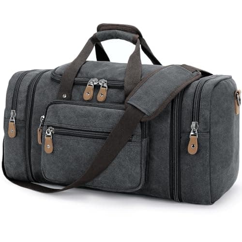 Image of Gonex Expandable Canvas Holdall Bag for Men, 40L / 50L Large Duffel Bag for Men with Multi-Pockets, Overnight Weekend Bag, Unisex Holdall Travel Duffle Bag, Weekender Bag for Men & Women, Dark Gray