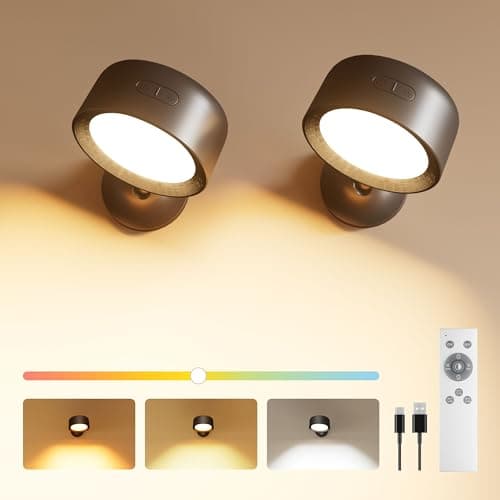 Image of FULEN Led Indoor Wall Lamp, 2 Pack Wall Light 18 Colors, 4 Brightness Levels, 8000mAh Rechargeable Battery, Touch and Remote Control, 360 ° Rotate, Wall Lamp for Bedroom Living Room Corridor Stairs