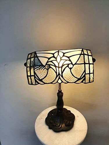 Image of Home Supplies Tiffany Handmade Table Lamp with Stained Glass - Vintage Antique Lamp with Bronze Lamp Base for Nightstand, Living Rooms, Bedrooms and Offices (10 Inches Wide) (Elegant Tiffany Style)