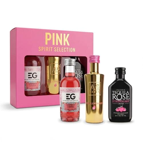 Image of Pink Trio Selection – Premium Mini Alcohol Bottles Gift Set, AU Vodka, Tequila Rose & Edinburgh Gin Liqueur, Raspberry - Small Pink Gifts for Women, Birthday - Perfect Ladies Hamper