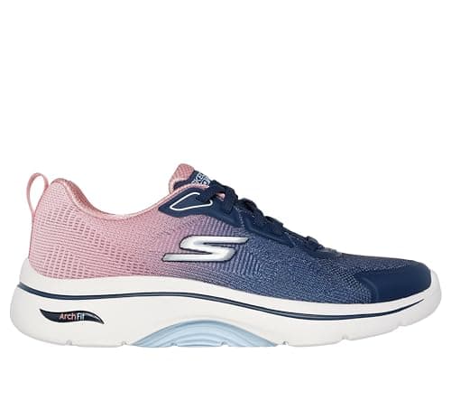 Image of Skechers Women's Go Walk Arch Fit 2.0 Meredith Sneaker, Navy Textile/Pink Trim, 7 UK