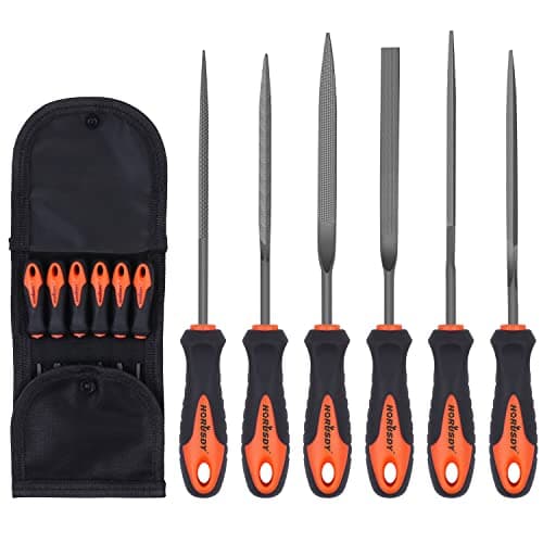 Image of HORUSDY 6-Pieces Needle File Set, Hand Metal Files, Alloy Strength Steel Include Flat, Flat Warding, Square, Triangular, Round, and Half-Round File