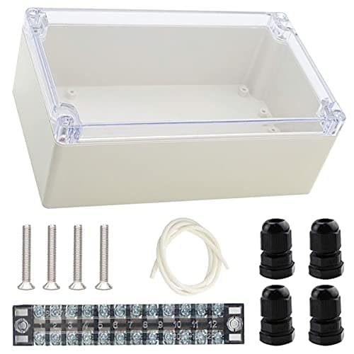 Image of Youmile ABS Plastic Junction Box 200 x 120 x 75mm IP65 Waterproof Electronic Project Enclosure Box Transparent Cover for Outdoor with 12P Terminal Block, 4PCS PG7 Cable Gland