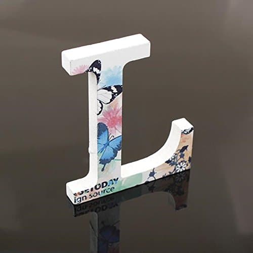 Image of Freeas Flower Painting Decorative Wood Letters, 26 Marquee Alphabet Letters DIY Words Sign for Children Baby Name Girls Bedroom Wedding Birthday Party Home Décor (Letter L)