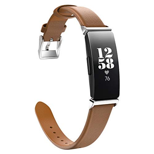 Image of MoKo Leather Strap Compatible with Fitbit Inspire 2/HR/Inspire, Premium Leather Replacement Watch Band with Connector for Women Men, Brown