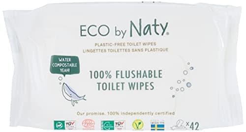 Image of Eco by Naty, Flushable Wet Wipes, 42 (1 Pack) Plant Based Compostable Baby Wet Wipes, 0% Plastic, No Nasty Chemicals