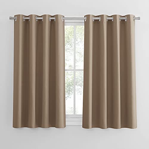 Image of PONY DANCE Bedroom Blackout Curtains - Thermal Insulated Eyelet Short Kitchen Energy Saving Curtains for Living Room/Home Office, 2 PCs, W 46-inch x L 54-inch, Mocha