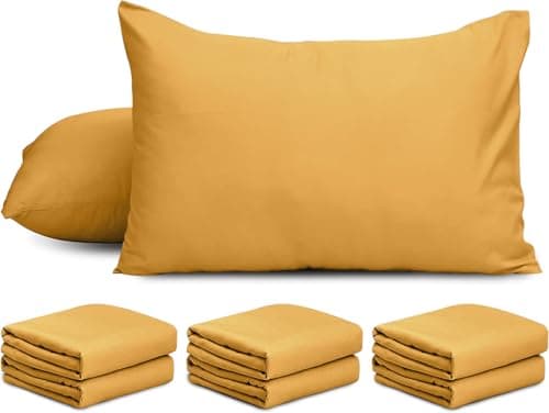 Image of AMEHA 6 Pack Pillowcases Ochre (Pillows Not Included) – Super Soft Brushed Microfiber Standard Size Pillow Cases | Hotel Quality Pillow Covers, (50 X 75 cm)
